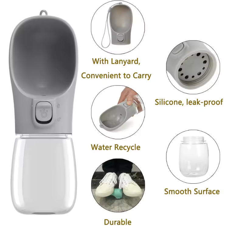 Pet Travel Water Bottle with Food Storage & Bowl